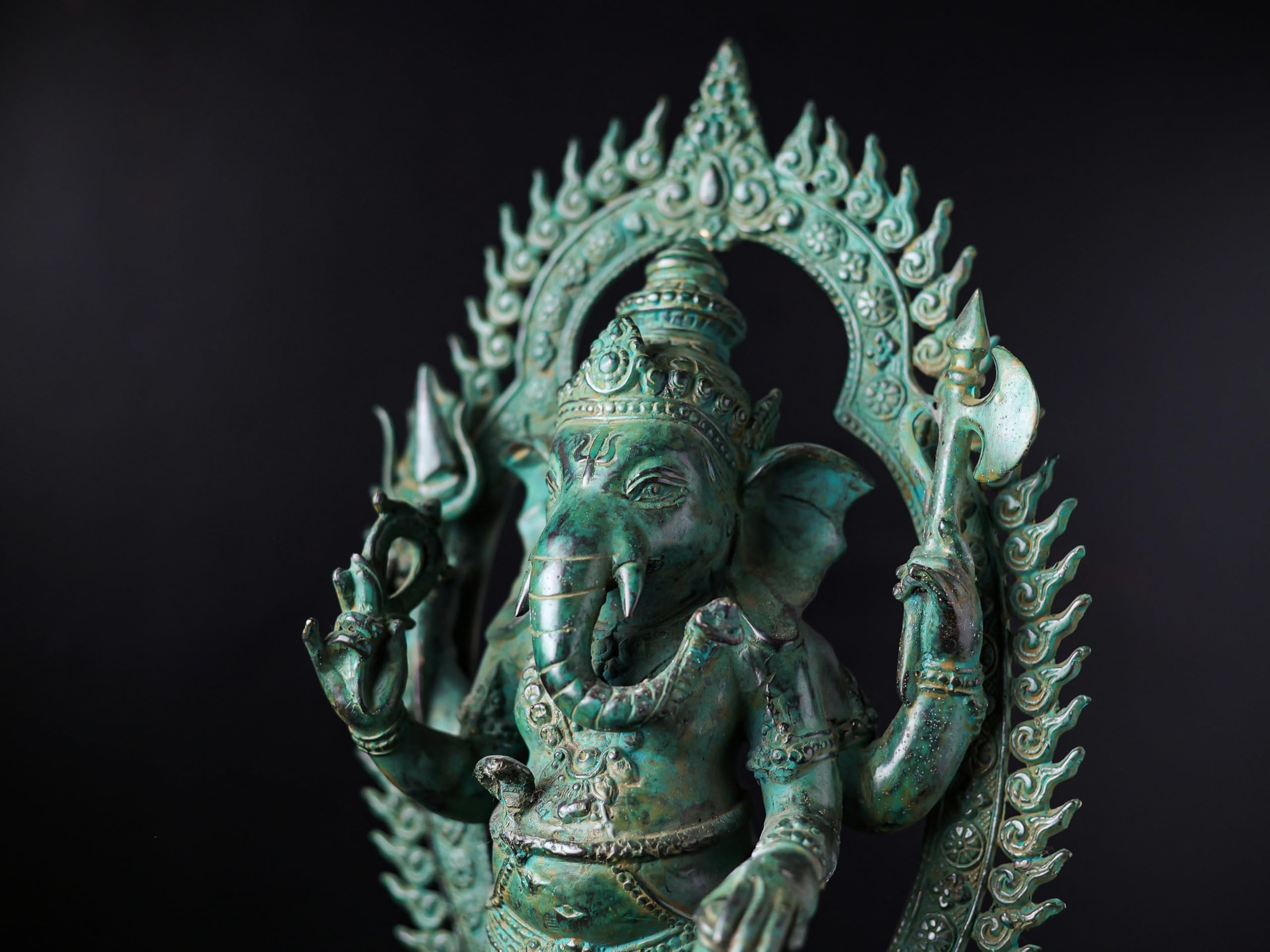 Mridaya Bronze Dancing Ganesha Statue, 45 Cm Ganesh Antique Statue Green Finish Ganesh Statue, Ganpati Idol, Good Luck Gift For